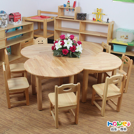 幼兒園桌椅兒童實木月牙桌
