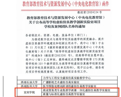 新突破 宜賓學院成功入選高等學校虛擬仿真教學創新實驗室項目學校